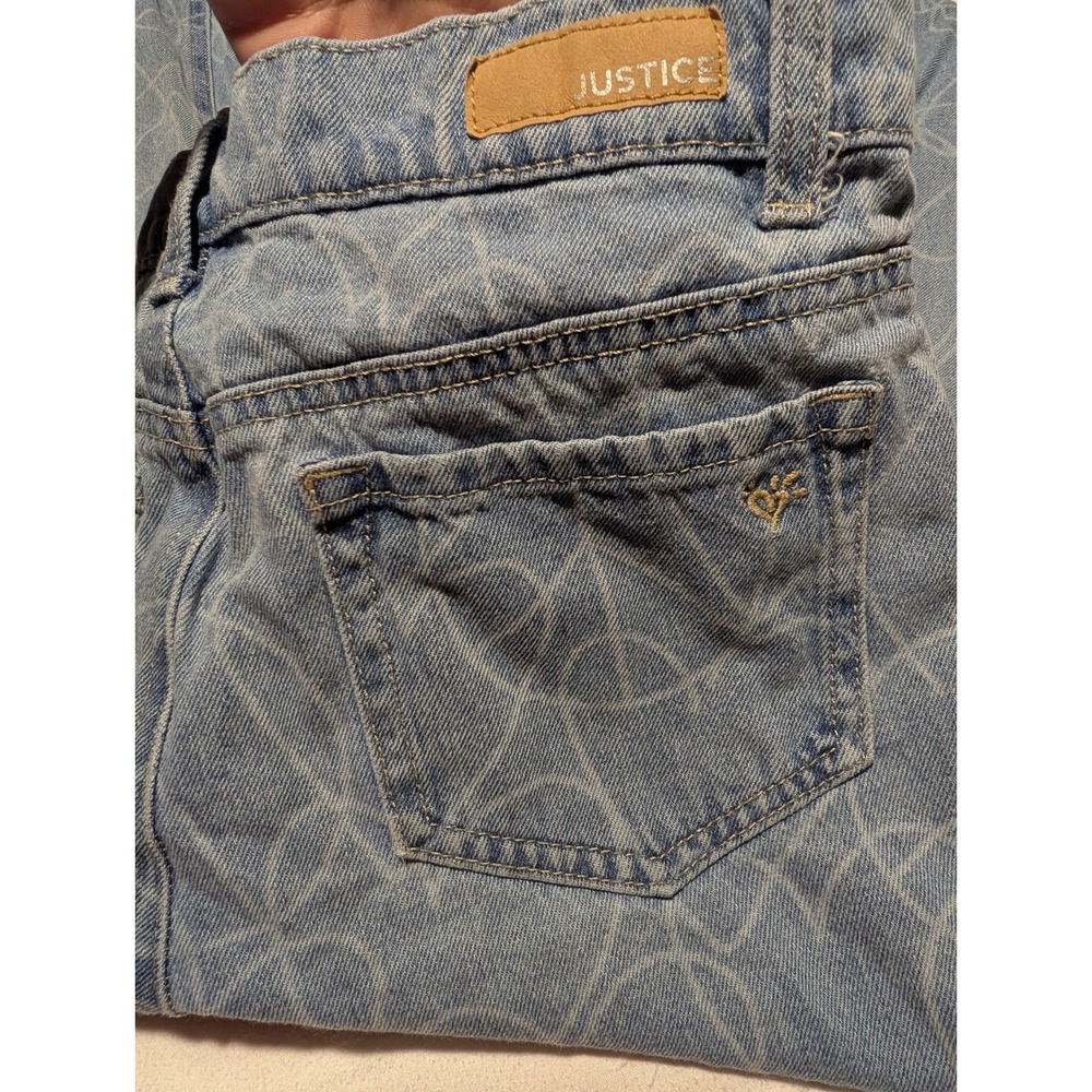 Justice Girls Blue Heart Peace Sign Print Wide Leg Denim Jeans Size 14 - Picture 3 of 4